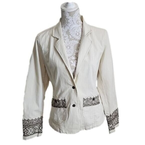 Christopher & Banks Blazer Jacket Stone w/embroidery Women's Medium - Picture 1 of 8